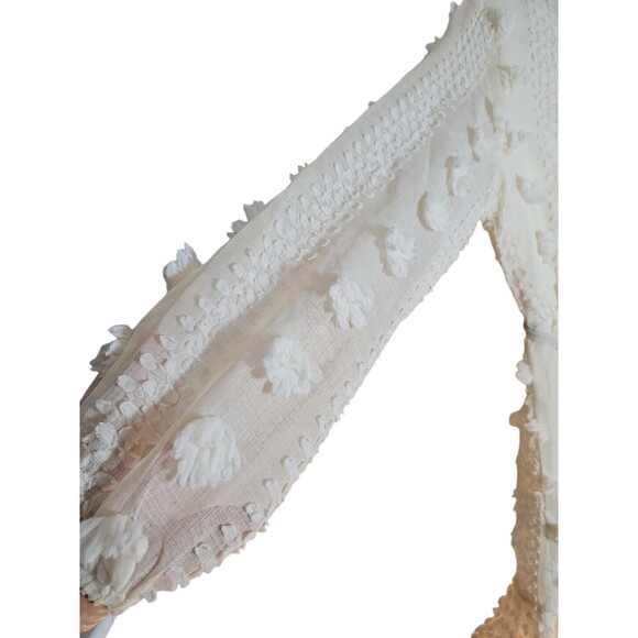 Pink Lily Long Shear Balloon Sleeves Swiss Dot Dress Beige Women Sz M Lined - Picture 7 of 11